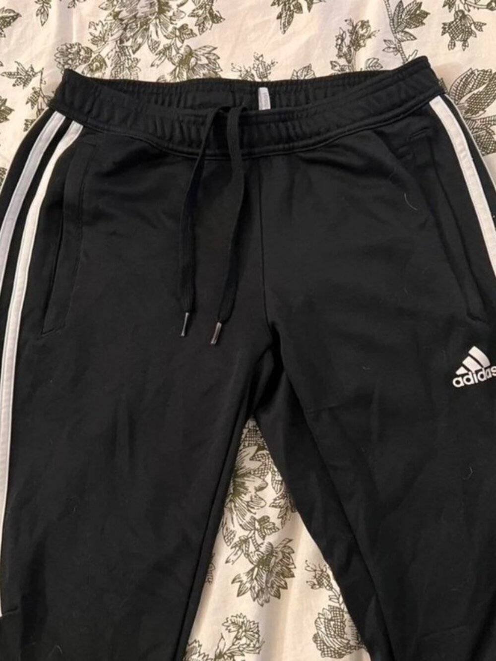 Adidas Black Track Pants with White Stripes